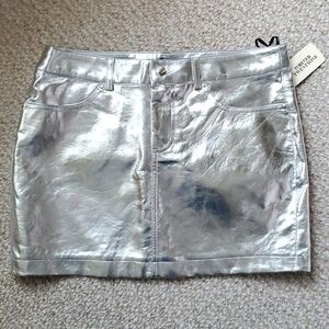 Silver Metallic Faux Leather Mini Skirt